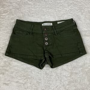 Bullhead Seaweed green button fly low rise clean hem shorts, 1